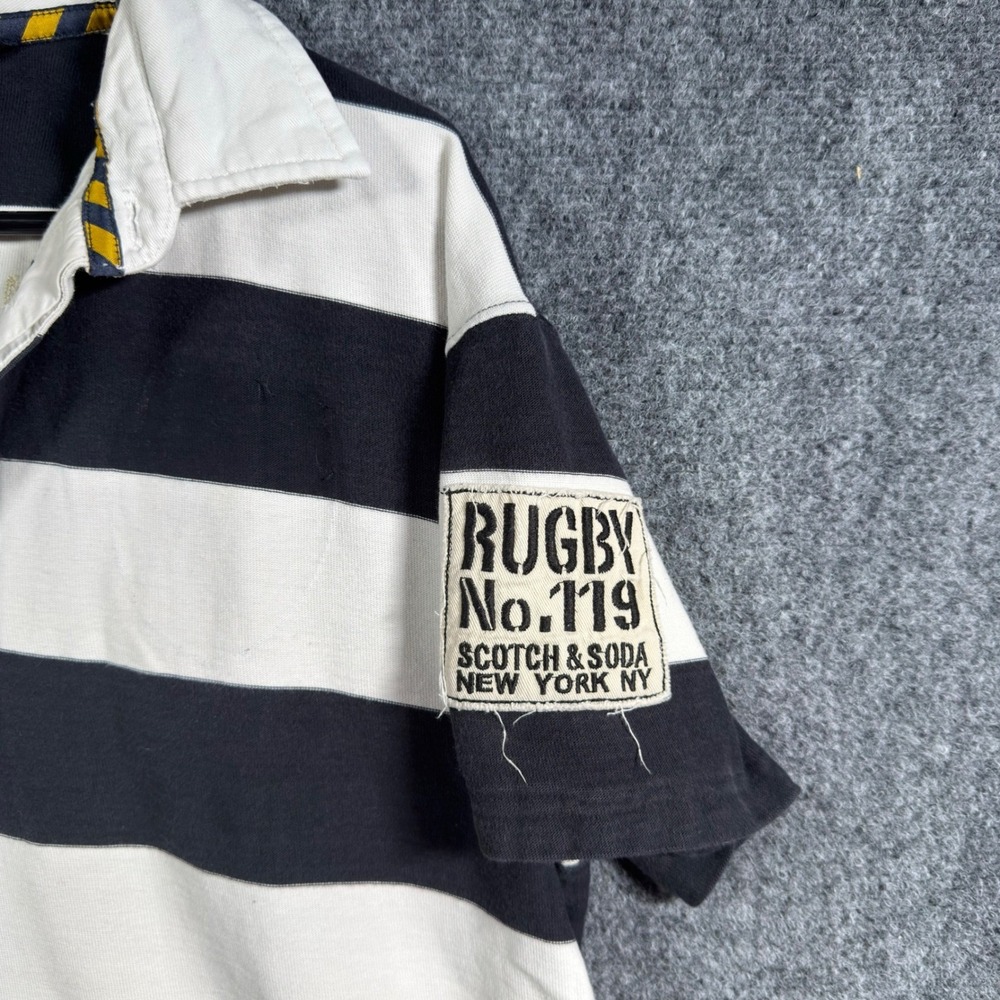 Scotch & Soda Loveline Rugby Shirt Mens XXL Black White Striped - Picture 8 of 12